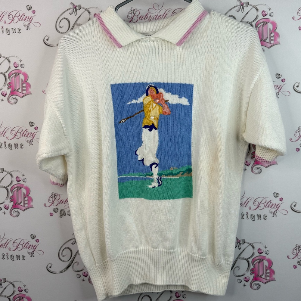 Leigh Morgan T-shirt preppy collar Stylish White Polo Shirt pink Golfer Design